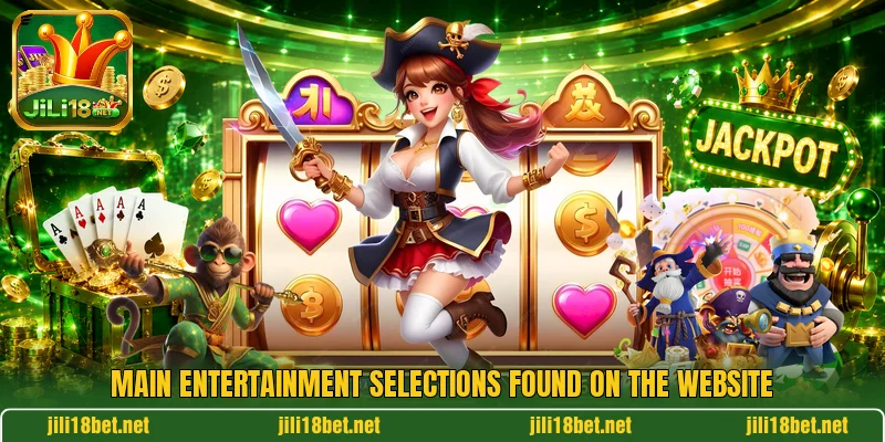 Main entertainment selections found on the website