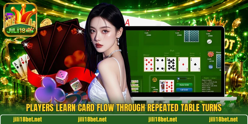 Players learn card flow through repeated table turns Players learn card flow through repeated table turns